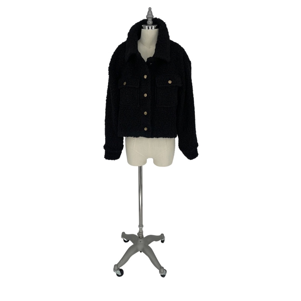 Sage The Label | Trucker Style Crop Teddy Long Sleeve Jacket - Black S. M $98